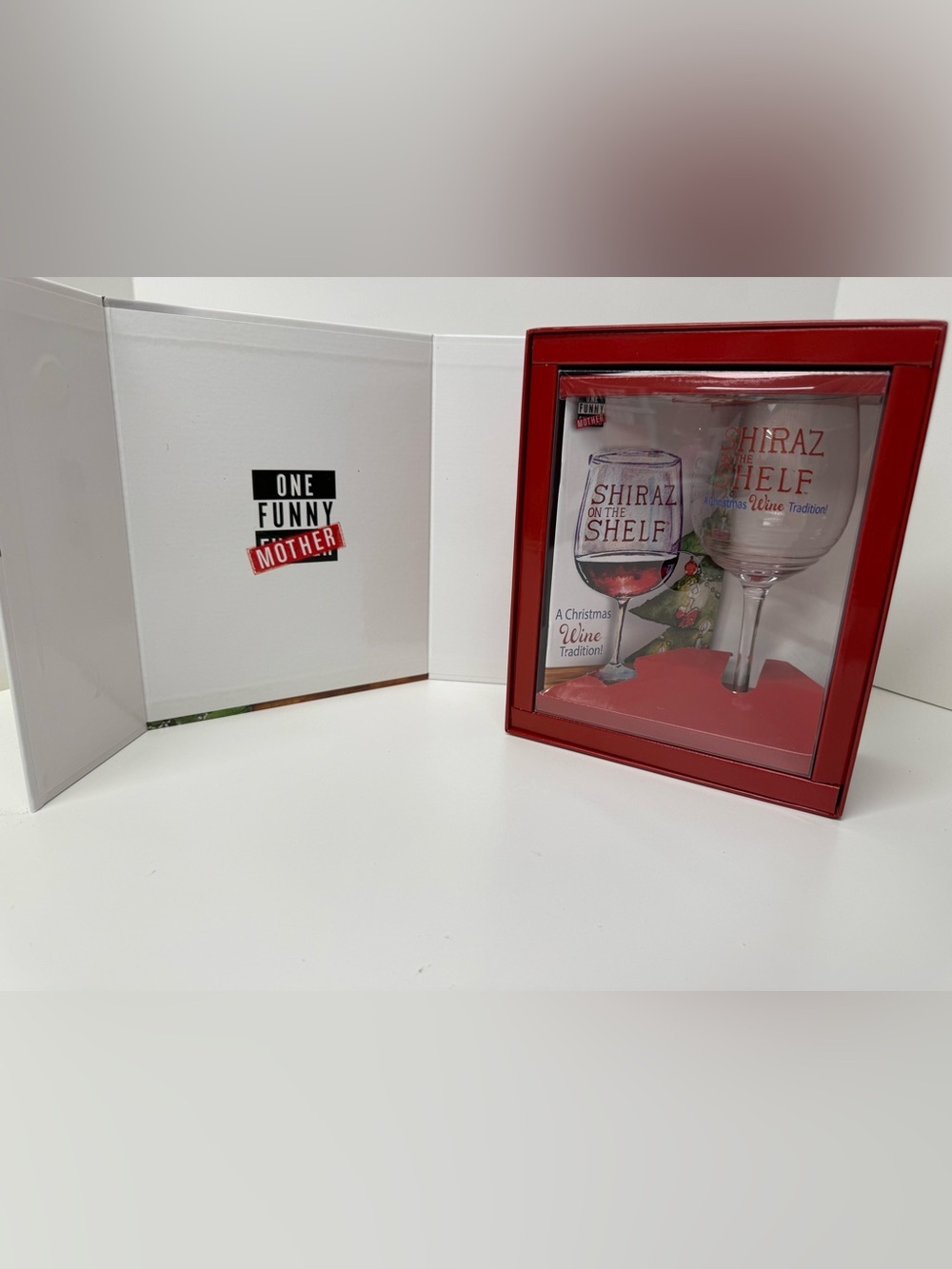 One Funny Mother Shiraz On The Shelf Wine Glass Gift Set - Red